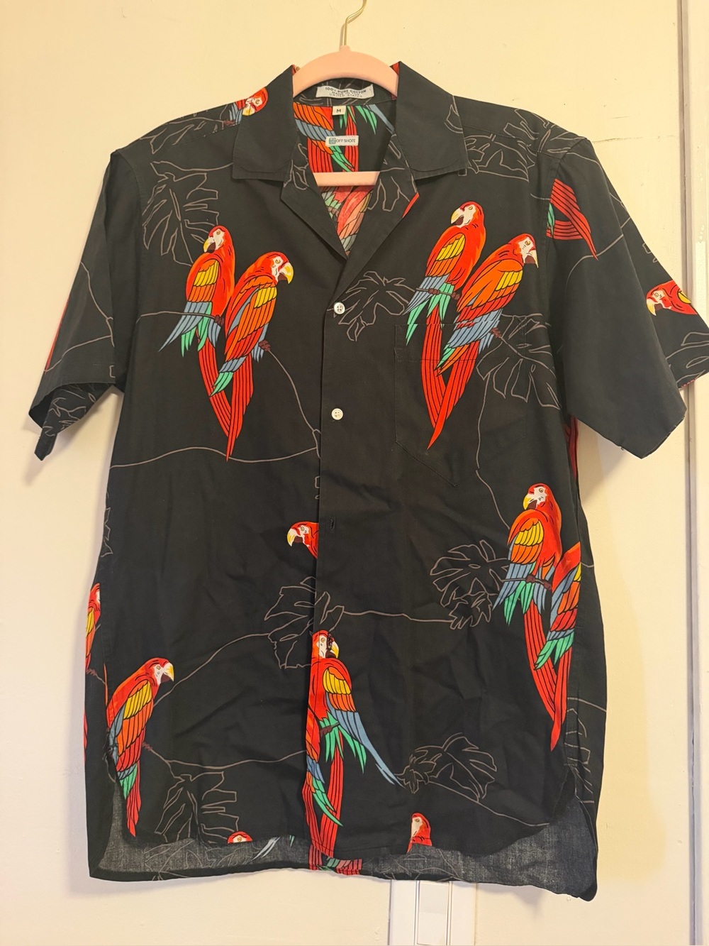 Men's Vintage Hawaiian Parrot Print Short Sleeve Shirt